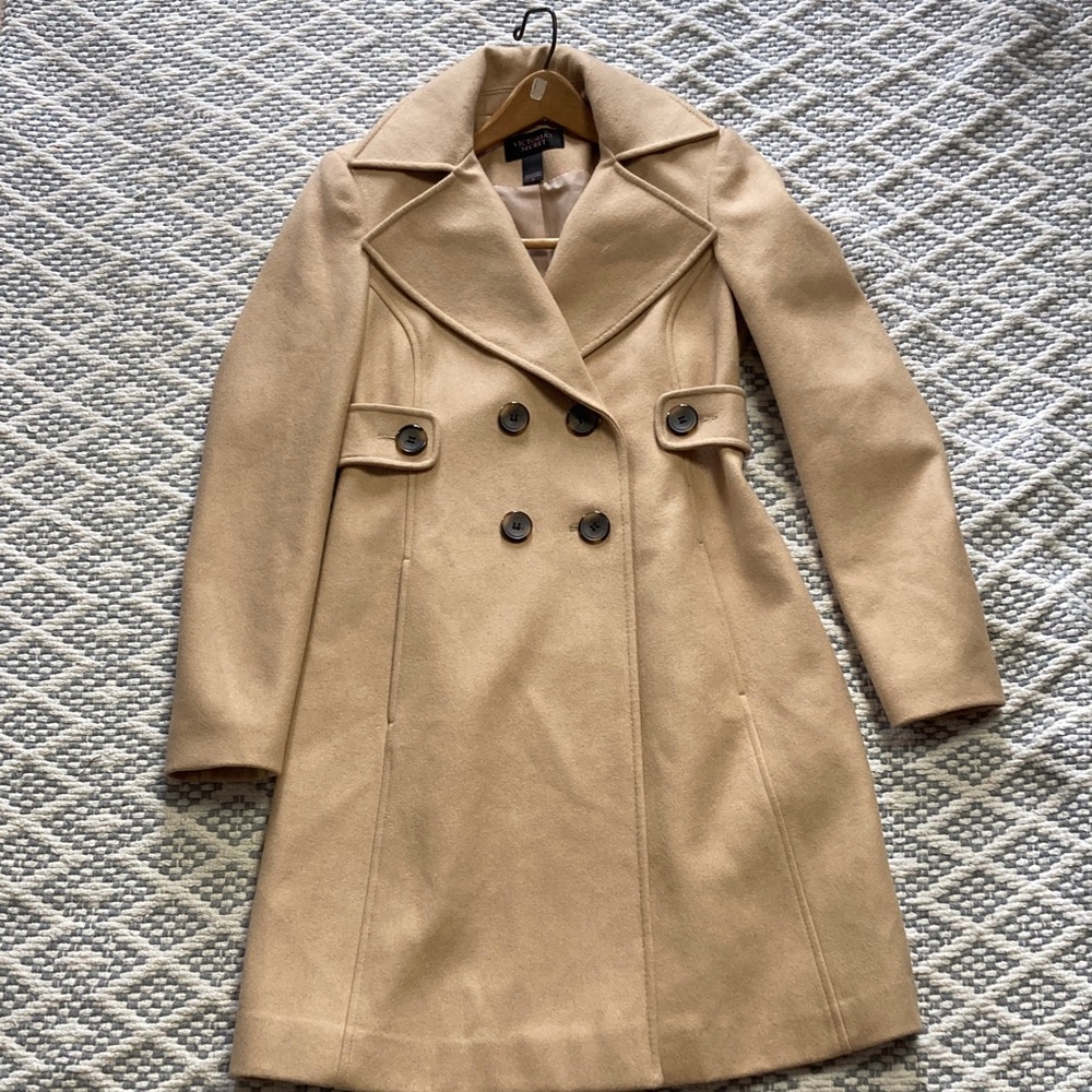 Victoria's Secret Honey Beige Double-Breasted Wool Blend Long Pea Coat Size 0